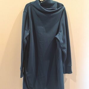 ATHLETA Women’s Hurdle Wrap-Neck Pullover Sweatshirt Dress w/ Pockets, XL, Teal